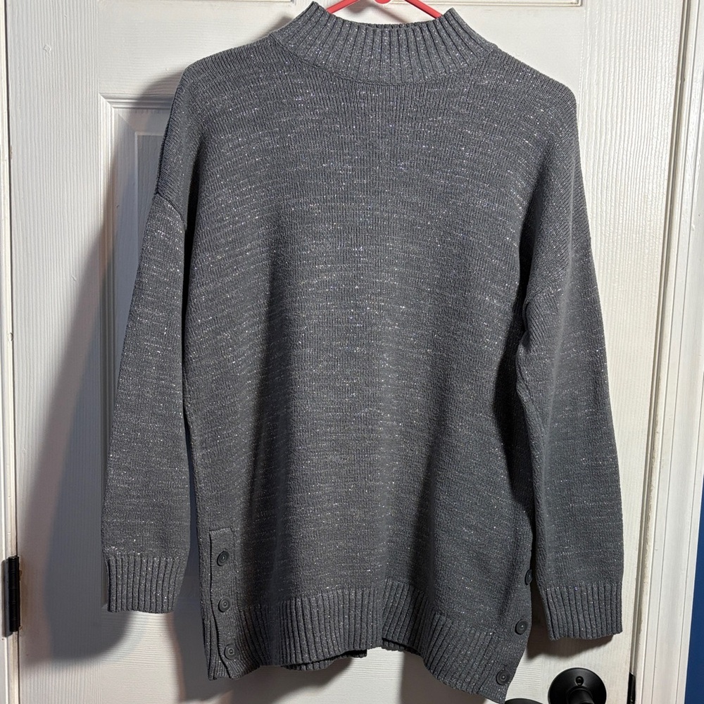Lauren Conrad Silver Shimmer Gray Knit Mock Neck Sweater Large